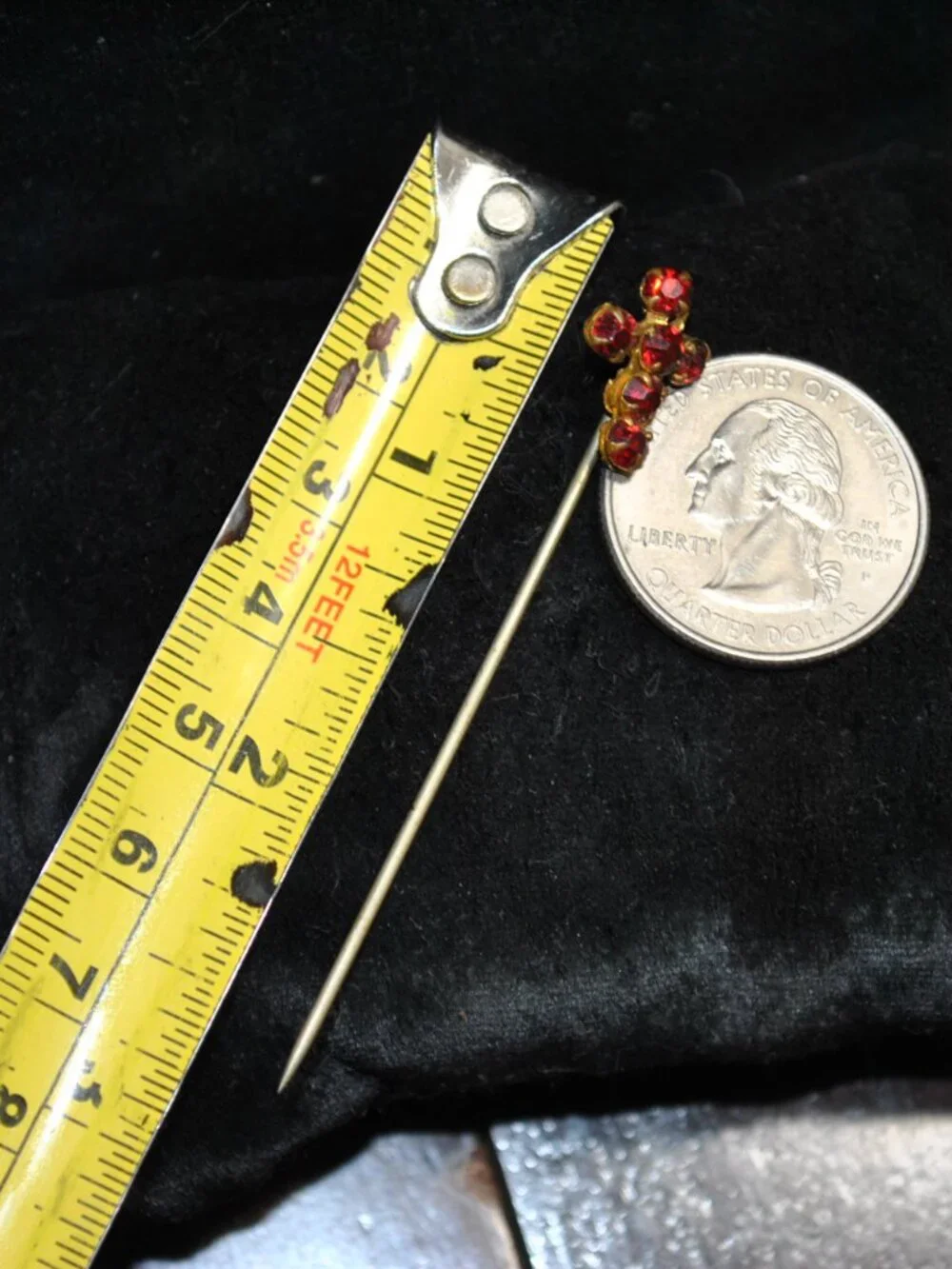 Antique Red Paste Glass Cross Stick / Tie Pin